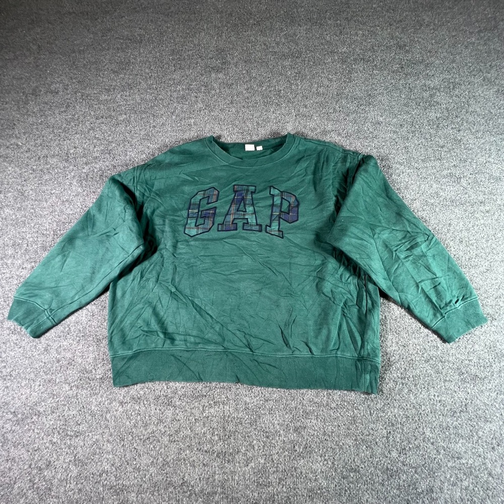 GAP Sweatshirt Men's XL Green Fleece Plaid Spellout Heritage Oversized Gorpcore